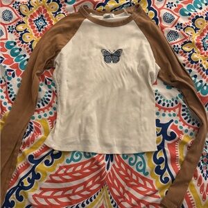 Rue21 White and Brown Butterfly Patch Crop Top